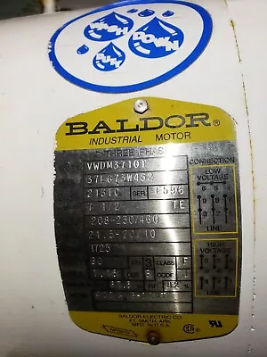 USED BALDOR VWDM3710T 7.5HP TEFC Washdown Motor 1725 RPM 230/460V FRAME 213TC • $199.99