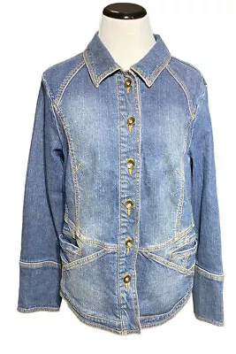 Women's Motto Medium Blended Cotton Blue Denim Button Up Trucker Jacket • $12