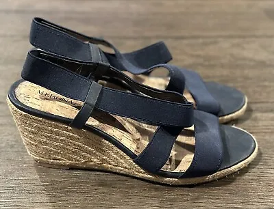 Merona Women's Blue Cork Wedge Heel Strap Stretch Sandal Sz 10 • $12.15