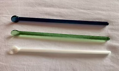 Vtg Lot Glass Swizzle Stir Sticks With Spoon 6” Cobalt Blue & Green & White • $10.99