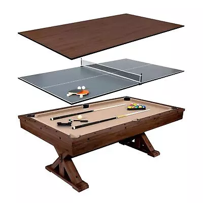 3 In 1 Espresso Game Table - Pool Table W Dining Table Top + Ping Pong Table • $2114.97