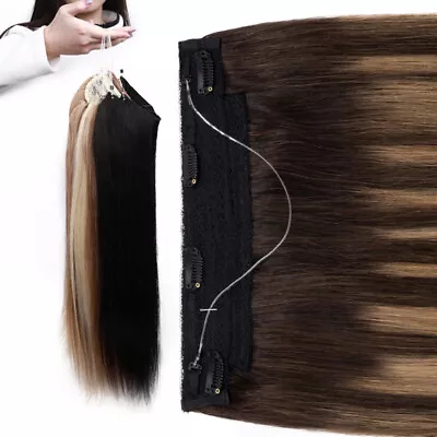 Invisible Wire Clip In 100% Remy Human Hair Extensions Thick Hidden Headband USA • $43.70