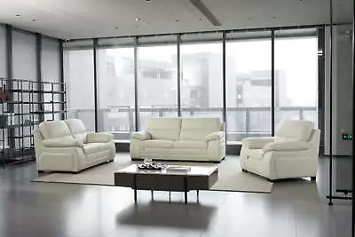 3PC Ivory Modern Contemporary Italian Top Grain Leather Sofa Loveseat Chair Set • $3395
