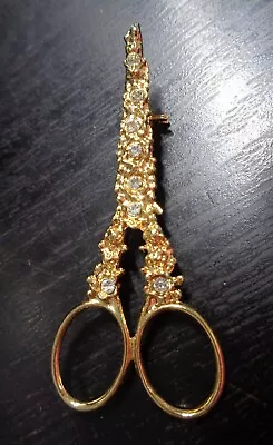 Fashion Gold Tone Clear Rhinestones Vintage Detailed Scissors Brooch. • $5.99