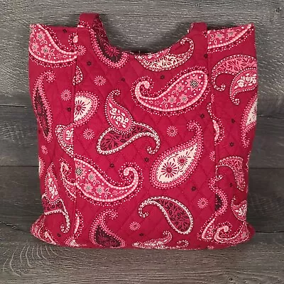 Vera Bradley Tote Bag Large 14 X15  Shoulder Purse Mesa Red Paisley Bag Fabric • $16.95