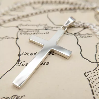 Cross Pendant Necklace In Sterling Silver 925 Men's Women's • £63