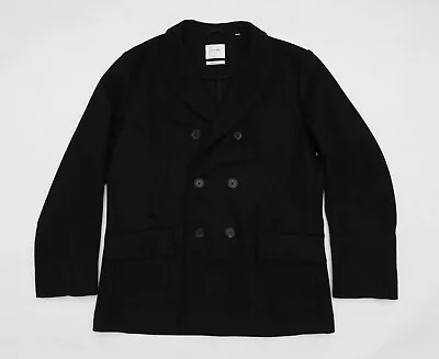 Billy Reid Bond Peacoat Coat Black Mens Size Large Leather Trim • $549
