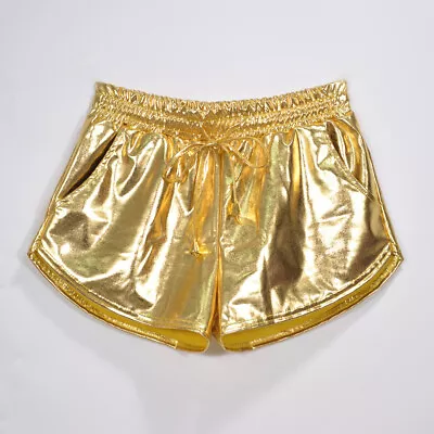 Club PU Elastic Waist Casual Dance Women Girl Metallic Shiny Shorts Mini Party  • £12.99