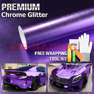 Chrome Glitter Purple Sparkle Car Vinyl Wrap Sticker Decal Bubble Free Sheet DIY • $4.99