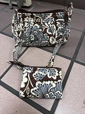 Vera Bradley Slate Blooms Frannie Hobo Tote Brown Blue Bag Purse Handbag • $9.99