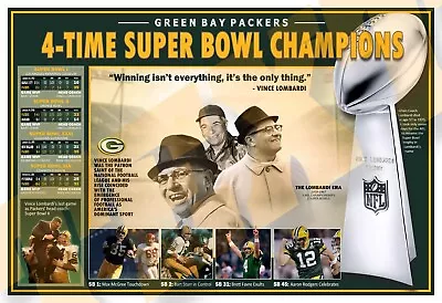 THE GREEN BAY PACKERS: 4-TIME SUPER BOWL CHAMPIONS 19”x13” COMMEMORATIVE POSTER • $19.95