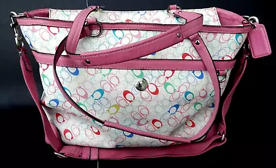 COACH Diaper Bag White/Pink Saffiano Leather Coated Signature Travel Tote Baby • $58