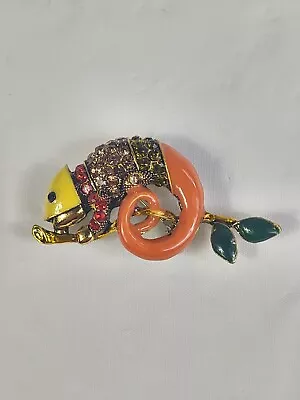 Chameleon On Branch Brooch Pin Costume Jewelry Colorful Multicolor Rhinestones  • $5.56