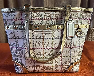 Vtg COACH Tattersall Graffiti Coated Canvas Top Handle Handbag No LO868 - 13188 • $29.95