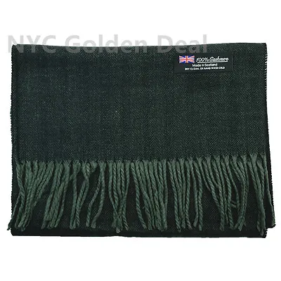 Men's 100% CASHMERE Thick Strip Soft Warm Wool Scarf MADE IN SCOTLAND Dark Grn • $7.99