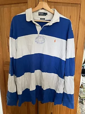 Vintage 90s Ralph Lauren Rugby Shirt XL Blue/White • £25