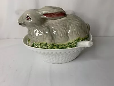 Olfaire Rabbit Covered Tureen Serving Bowl Ceramic Gray Bunny Portugal • $65