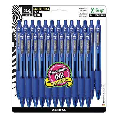 Zebra Z-Grip Retractable Ballpoint Pen Blue Ink Medium 24/Pack 12225 • $13.03