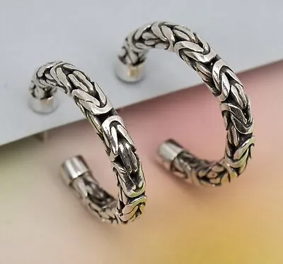 Bali Byzantine Chain Link 3/4 Hoop Vintage Sterling Silver Earrings 14.6g • $37.95