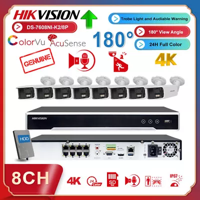 Hikvision 4K 8CH 8MP ColorVu 180 Panoramic IP Camera System Twoo Way Audio Lot • $233.68