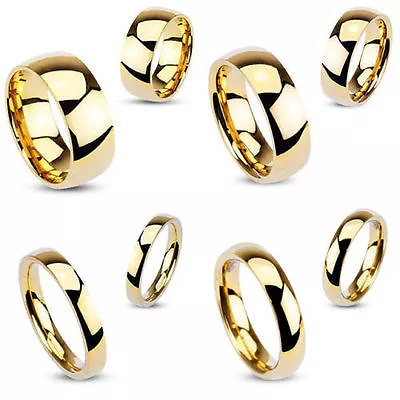 Stunning Mens Ladies Stainless Steel Gold IP High Polished Wedding Band Ring UK • £3.99