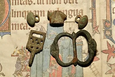 £12 • Buy Post Medieval Tudor Group, Clothes Hook, Buckle, Knife Cap Buttons 16th Century