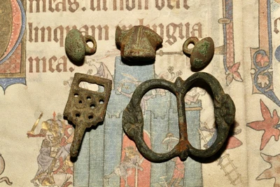 £12 • Buy Post Medieval Tudor Group, Clothes Hook, Buckle, Knife Cap Buttons 16th Century