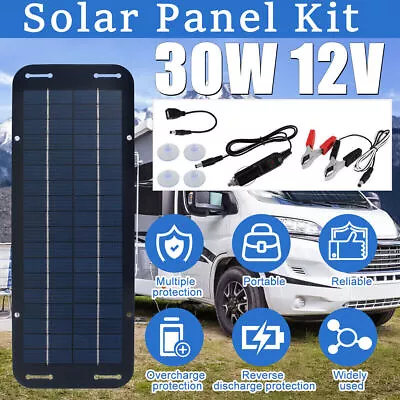 30W Solar Panel 12V Trickle Charger Battery Charger Kit Maintainer Boat Car RV • £12.99