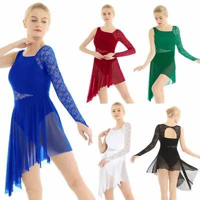 Womens Single Long Sleeve Asymmetric Leotard Dress For Lyrical Modern Dance Wear • $6.43