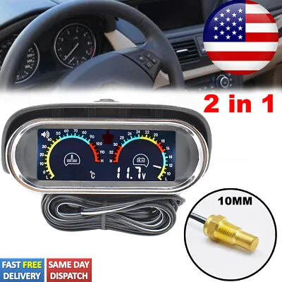 2 In 1 LCD Digital Water Temp Gauge 12V/24V Temperature Voltmeter Alarm Sensor • $14.91