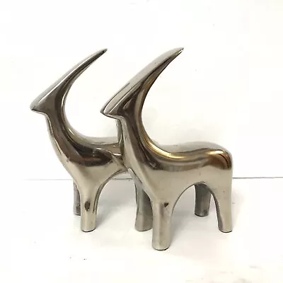 Vintage Cast Silver Tone Metal Christmas Reindeer Heavy Pair • $14