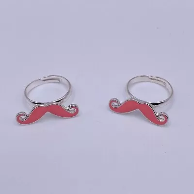 ZAD 2 Pink Mustache Silver Tone Ring Adjustable • $9.99