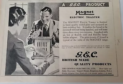 1935 GEC British Made Quality Magnet Electric Toaster Vintage Ad • $9.99