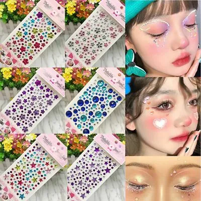 Face Gems Adhesive Rhinestone Jewels Stickers Festival Fancy Party Body Glitter • £3.50