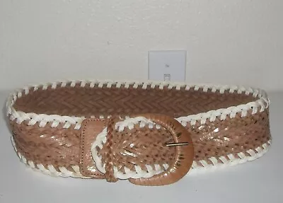 Motif 56 Light Brown W/ Gold Metallic Woven Leather Wide Belt Size S Small • $19.99