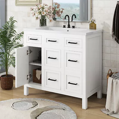 36  Bathroom Vanity With Sink Combo Bathroom Storage Cabinet With 4 Drawers • $209.29