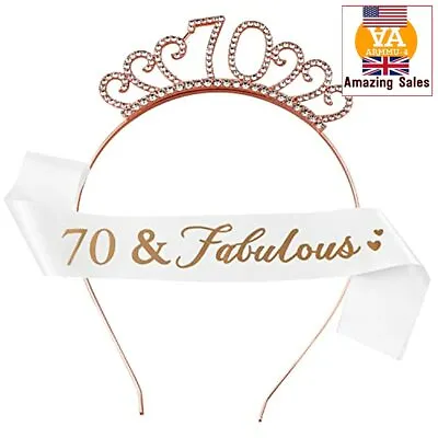 HuaJiao 70th Birthday Sash And Tiara Fabulous 70th Birthday Gifts For Women Set • £9.99