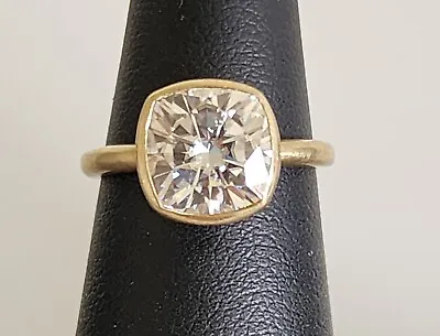 Charles & Colvard Moissanite Bezel Ring 14k YG  8x8 Cushion 2.15 Carats Size 4.5 • $499