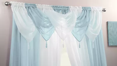 £6.99 • Buy Duck Egg Blue Plain Hanging Tassel Swag Sheer Voile Net Curtain Swag Single