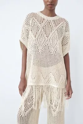 BNWT ZARA OVERSIZED TUNIC WITH FRINGING SIZE ECRU SIZE S (M-L Would Fit Too) • £25