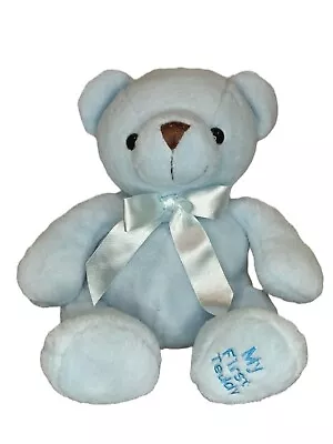 Toys R Us My First Teddy Bear Blue Soft Plush Satin Bow 12  Newborn Stuffed Toy • $9.97