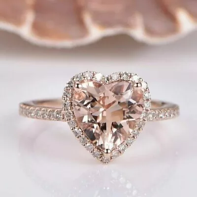 3.00Ct Heart Cut Morganite Lab-Created Engagement Ring 14K Rose Gold Plated • $90.99