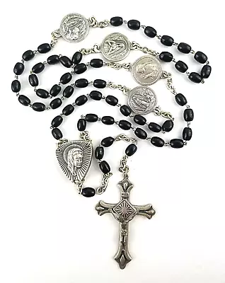 Vintage Mary Our Lady Of Lourdes Rosary Black Bead Water Reservoir 20.5  • £26.06