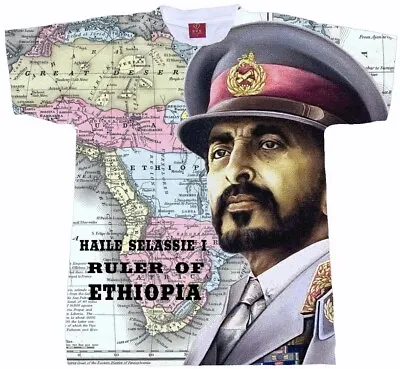 Haile Selassie T-shirt Old Map Rasta T-shirts. Reggae Tee Marijuanna Negus • $21.99