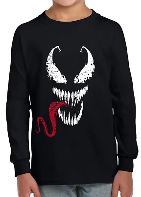 Spiderman KIDS Long Sleeve T-Shirt Venom Face Tongue Marvel DC Deadpool Gym Kid • £14.99
