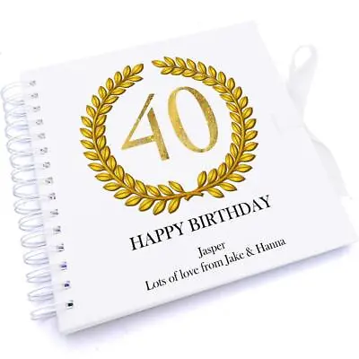 Personalised 40th Birthday Gift For Him Scrapbook Photo Album Gold Wreath UV-727 • £15.49