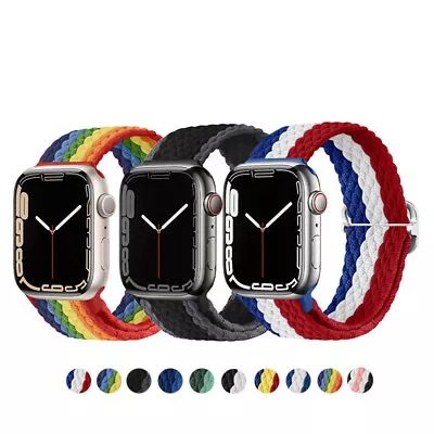 $10.99 • Buy For Apple Watch Series 7 6 5 4 3 2 1 SE Elastic Nylon Braided Band Strap 42 45mm