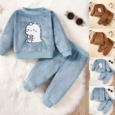 Kids Baby Boys Fleece Sweatshirt Tops+Pants Outfits Tracksuit 2Pcs Set Clothes • £5.89