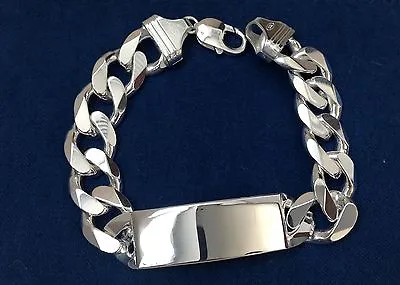 Solid 925 Sterling Silver Men's Cuban Link ID Bracelet 15mm 9” Free Engraving • $242.99