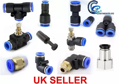 Pneumatic Push In Fitting Air Water Pipe All Type Fittings 4-6-8-10-12-14-16mm • £2.99